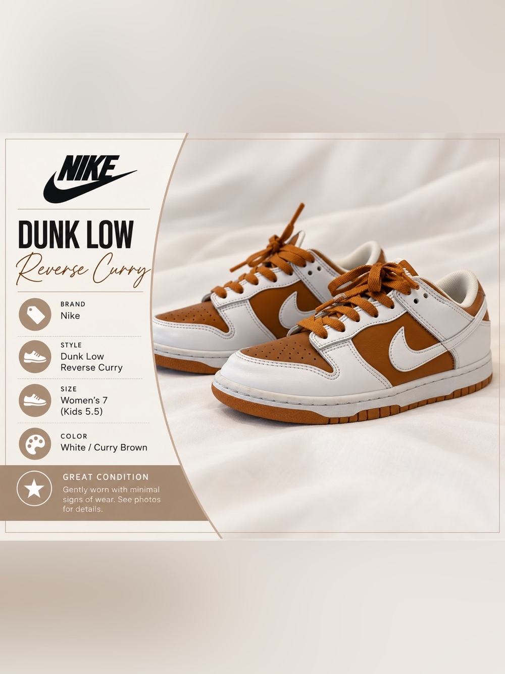 Nike Dunk Low Sneakers in Curry Brown and White